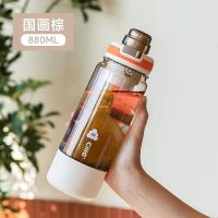 希乐(cille)塑料水杯男女大容量便携tritan防摔杯子学生户外水壶夏季运动水瓶 XL2430国画棕 880ml1个