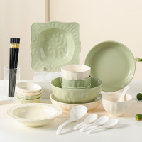 洁雅杰 碗碟碗套装家用餐具整套网红餐盘高颜值奶油风碗盘子乔迁礼物22头