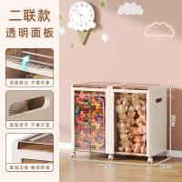 华普思玩具收纳箱大容量儿童玩具收纳柜一体折叠家用储物箱整理箱储物柜茶色奶油黄(两层装翻盖带6个万向轮)