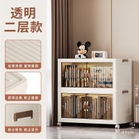华普思家用收纳柜一体式双开门折叠柜免安装衣柜书柜客厅卧室玩具收纳箱透明门板两层装70CM面宽(万向轮)