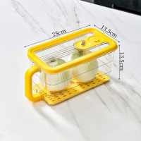 华普思食品级冰箱收纳盒计时密封保鲜盒大容量水果蔬菜冷藏盒带手柄沥水小号黄色(约4L)配沥水隔板+可拆卸手柄