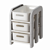 华普思多层置物架 桌面资料整理柜家用客厅零食杂物收纳架宿舍桌下储物架灰白撞色913三层矮款(无轮子)