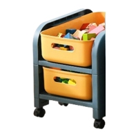 华普思多层置物架桌面资料整理柜家用客厅零食杂物收纳架宿舍桌下储物架蓝黄撞色911两层矮款(无轮子)