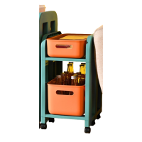 华普思多层置物架 桌面资料整理柜家用客厅零食杂物收纳架宿舍桌下储物架橙绿撞色912两层一高一矮款(带轮子)