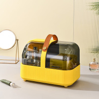 华普思手提化妆品收纳盒桌面口红护肤品首饰收纳整理架防尘化妆盒收纳箱茶色&慕斯黄加厚32.5*19.5*23CM
