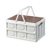 华普思手提收纳箱折叠箱整理箱后备箱置物箱木盖衣服储物箱灰白50L大号54*36*29CM