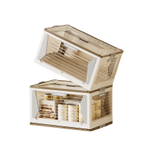 华普思多层折叠柜五开门家用衣服棉被收纳箱学生书本收纳盒储藏零食玩具白色中号56L两层(4个万向轮+1个盖子+两个箱体)