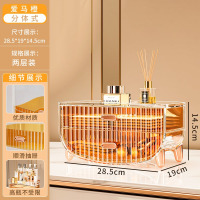 华普思轻奢透明化妆盒带盖防尘收纳盒首饰桌面置物架眉笔粉饼口红整理盒日暮橙&两层抽屉抽屉加厚