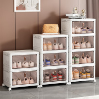 华普思鞋柜中式风鞋子收纳柜玄关门口多层收纳盒折叠玩具杂物收纳箱象牙白五层带万向轮(推荐款)