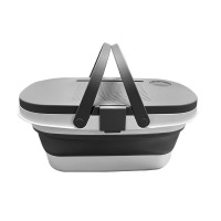 丽佳邦储物可折叠便携带盖手提篮ins防尘桌板收纳篮野炊户外野餐 灰白 - 折叠野餐篮