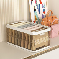 华普思衣柜裤子收纳盒加厚折叠整理箱抽屉式收纳神器内衣袜子分格收纳箱茶色&无盖7格水晶格片20L(40*25*20CM)