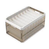 华普思衣柜裤子收纳盒加厚折叠整理箱抽屉式收纳神器内衣袜子分格收纳箱茶色&无盖9格无纺布格片20L(40*25*20CM)