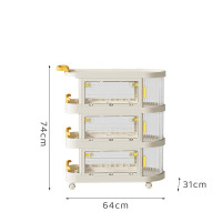 华普思小推车置物架落地厨房浴室移动零食卫生间多层卧室床头收纳储物架奶油黄三层