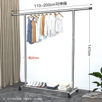 丽佳邦晾衣架落地折叠家用晒衣架阳台卧室挂衣架子室内双杆式简易衣帽架 加高伸缩款2米不锈钢单层单杆[送刹车轮]