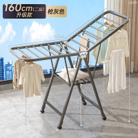 丽佳邦折叠晾衣架阳台落地家用卧室内晒衣架多功能凉晒挂衣杆晒被子神器 1.6米双层-枪灰色❤[加厚方管+万向轮]