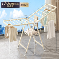 丽佳邦折叠晾衣架阳台落地家用卧室内晒衣架多功能凉晒挂衣杆晒被子神器 1.7米双层-奶白色❤[加厚方管+万向轮]
