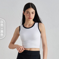 米奇喵固定罩杯运动背心一体式紧身显瘦健身文胸工字美背瑜伽内衣女白色拼接White 尺码4-10