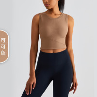 米奇喵固定罩杯运动背心一体式紧身显瘦健身文胸工字美背瑜伽内衣女可可色 cacao 尺码4-10