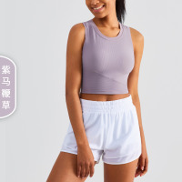 米奇喵固定罩杯运动背心一体式紧身显瘦健身文胸工字美背瑜伽内衣女紫马鞭草violet verbena 尺码4-10
