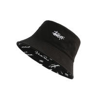 米奇喵渔夫帽女双面戴冬韩版新款遮阳帽子男潮牌大头围情侣盆帽黑色白字 M L 尺码备注