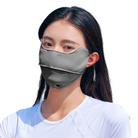 米奇喵冰丝面罩全脸脸罩防紫外线骑行透气遮阳百搭大帽檐脸基尼防晒口罩bkz038深灰[纯色V脸防晒]均码