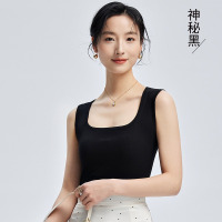 米奇喵夏季新款竹纤维天鹅颈带胸垫背心女士韩版文胸一体吊带衫神秘黑M L XL 2XL 尺码备注