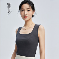 米奇喵夏季新款竹纤维天鹅颈带胸垫背心女士韩版文胸一体吊带衫银河灰M L XL 2XL 尺码备注