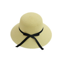 米奇喵新款草帽海边沙滩帽子女夏气质百搭时尚太阳帽防晒防紫外线遮阳帽圆头下垂黑色织带M(56-58cm)
