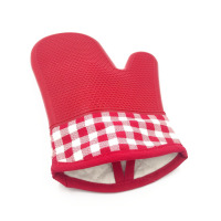 米奇喵短款硅胶手套微波炉防烫隔热耐高温防滑烤箱烘焙手套暗红色(单只)