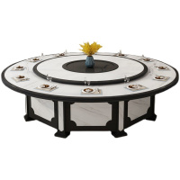 华普思 酒店 餐桌大圆桌 新中式15人20人餐厅桌面仿大理石火锅桌椅电动转盘3.6米电动餐桌