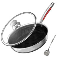 康巴赫(KBH)煎锅不粘锅平底锅316L不锈钢双面蜂窝煎28cm悦厨系列燃气灶通用