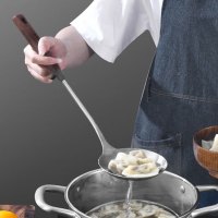 康巴赫(KBH)漏勺304不锈钢线漏胡桃木防烫捞饺子面条勺12cm漏网油炸勺子笊篱
