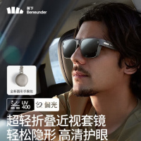 BENEUNDER蕉下方框近视墨镜女FO32624可套眼镜男可折叠防晒套镜偏光太阳镜 薄灰咖[超轻隐形折叠款套镜]