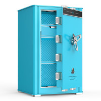 虎牌保险柜家用办公大型指纹密码国标认证豪华高端防盗柜收纳皮革抽屉柜 85cm 天穹系列 晨曦蓝