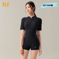 361°泳衣女连体平角防晒游泳衣竞技透气快干保守显瘦温泉泳装专业竞速SLY25Y1039 经典黑XXL