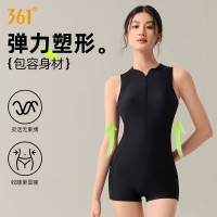 361°泳衣女专业训练连体平角游泳衣透气快干温泉保守显瘦女士泳衣竞速SLY25Y1040 经典黑XXL