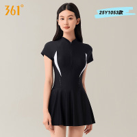 361°泳衣女连体保守大码微胖mm遮肚显瘦2025新款游泳装学生优雅黑XL (身高160-170cm,重105-115)