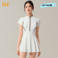 361°泳衣女连体保守大码微胖mm遮肚显瘦2025新款游泳装学生 米褐色 M (身高155-160cm,体重85-95)