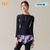 361°游泳衣女士分体长袖长裤防晒水母服保守泡温泉套装潜水冲浪服黑拼花[干湿防晒UPF50+]XL[体重55-60kg]