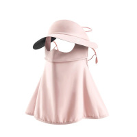 米奇喵黑胶帽檐全脸防晒面罩骑行开车加长冰丝透气口罩一体护颈夏季遮阳粉色[黑胶帽檐护颈长款]均码