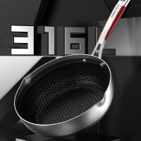 康巴赫(KBH)第五代炒锅小资锅不粘锅316L不锈钢双面蜂窝平底炒菜锅少油烟28cm五代小资锅KGW-JC28