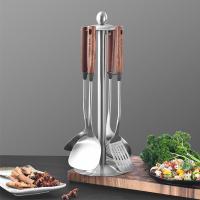 康巴赫(KBH)304不锈钢长柄无涂层炒菜铲子煎铲汤勺漏勺支架五件套KSF-T5