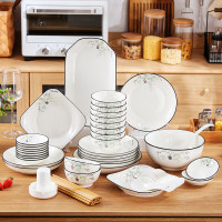 洁雅杰 碗碟套装 欧式家用陶瓷餐具套装碗盘碟餐具礼盒装乔迁送礼56头初遇