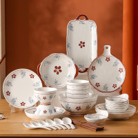 洁雅杰 碗碟套装 中式家用陶瓷餐具套装碗盘碟餐具礼盒装乔迁送礼32头樱花