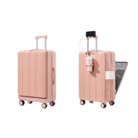 维多利亚旅行者USB充电行李箱水杯架旅行箱登机箱拉杆箱QK993粉26寸