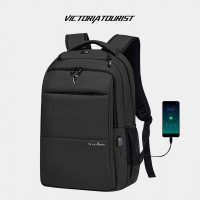 维多利亚旅行者大容量USB充电口双肩包笔记本电脑包背包906黑 15.6英寸