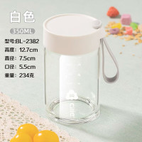 希乐玻璃杯带盖家用耐高温高硼硅便携牛奶豆浆女生高颜值小水杯子 BL-2382-350ml白色杯刷+