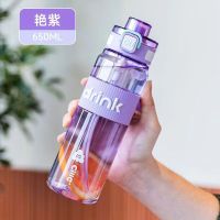 希乐水杯tritan防摔塑料杯男女学生便携随手杯户外运动大容量吸管杯 XL2450艳紫 650ml 1个 防滑圈+吸管+