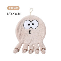 丽佳邦柔软亲肤珊瑚绒擦手巾可爱加厚吸水可挂擦手布卡其色章鱼