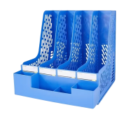 华普思办公用品文件架文件栏桌面资料架多层A4收纳架蓝色四联加厚带笔筒